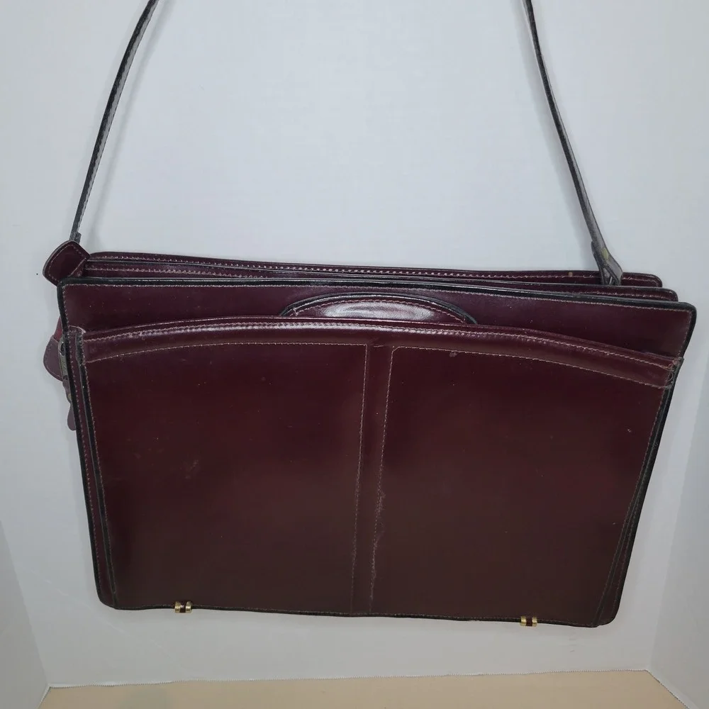 Vintage Mallard Classic Burgundy Leather Portfolio Attache Bag Top Handle Strap